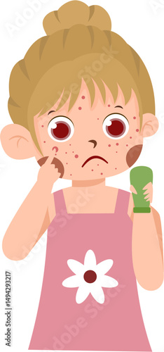 Sad Girl with Skin Condition, Holding Treatment.