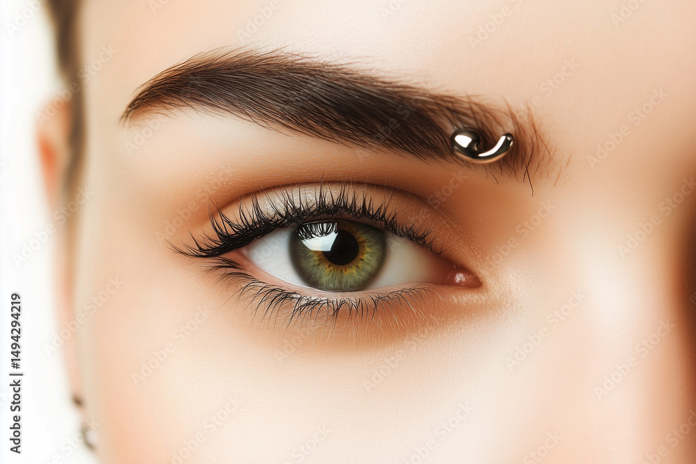 Obraz premium neutral metallic barbell eyebrow piercing