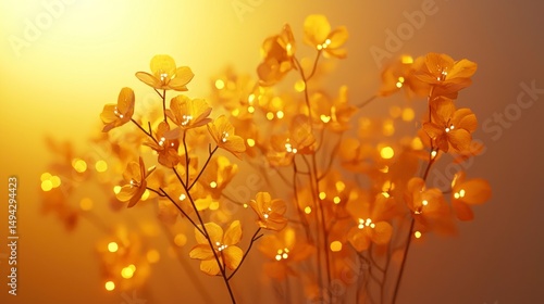 Delicate Yellow Blossoms Illuminated by Soft Light in a Warm Atmospheric Setting