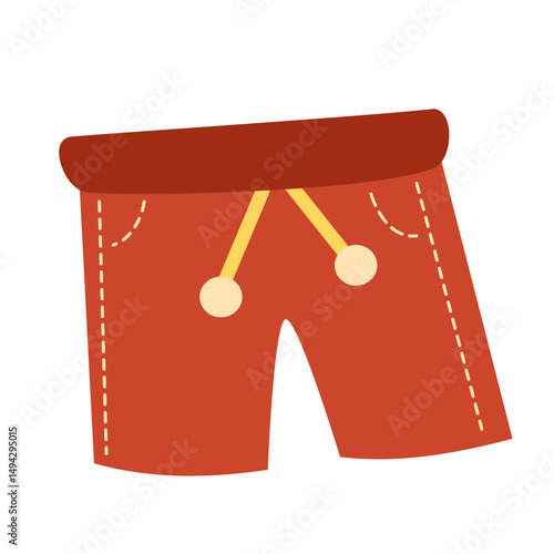 Red shorts with yellow drawstring, simple cartoon style.