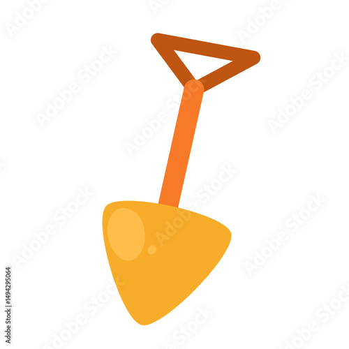 Simplified Orange Garden Spade, Flat Design Icon on White.