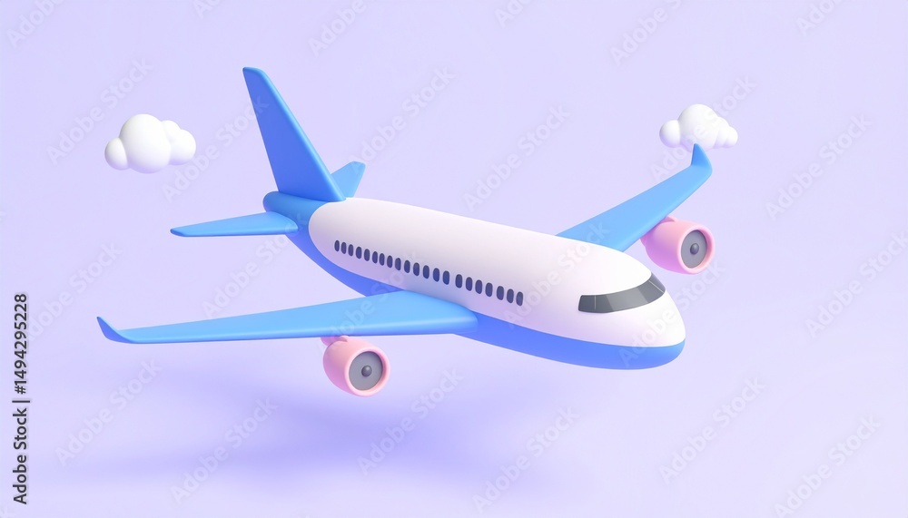 A cute cartoon airplane soars through pastel skies A cute cartoon airplane soars through pastel skies