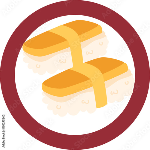 Tamago Nigiri Duo: Simplified Japanese Cuisine in a Maroon Circle Frame.