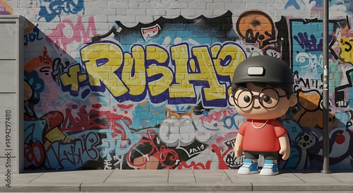 Wallpaper Mural vibrant street art mural with text and graffiti, full frame, subject on right, soft glow style, position subject clearly with copy space on left Torontodigital.ca