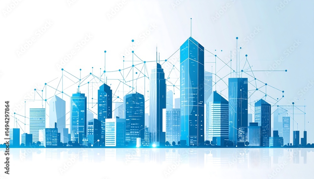 Obraz premium Abstract cityscape with network connections.