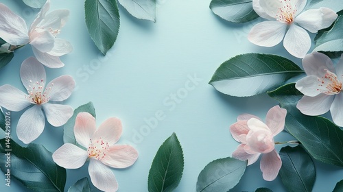 Delicate Floral Arrangement on Soft Blue Background Capturing the Essence of Life and Milestones in Realistic Photography