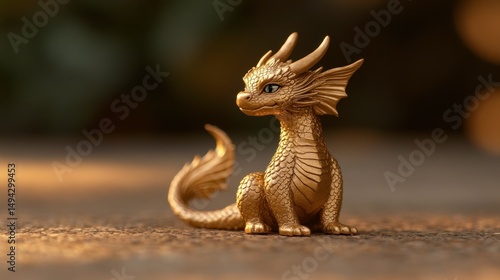 Golden Dragon Figurine  Mythical Creature  Fantasy Art  Decoration