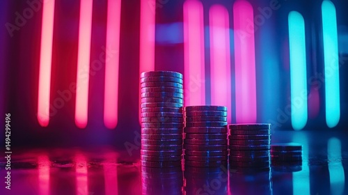High Volatility Assets Depicted Through Realistic Photography with Neon Colorful Lights and Reflections