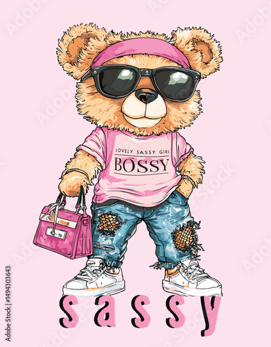 Cool Bear in Jeans Vector Illustration.