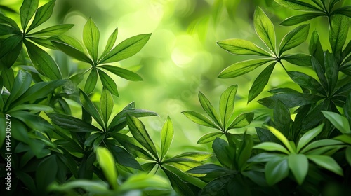 Lush Green Leaves in Bright Natural Light for Nature Photography and Environmental Features