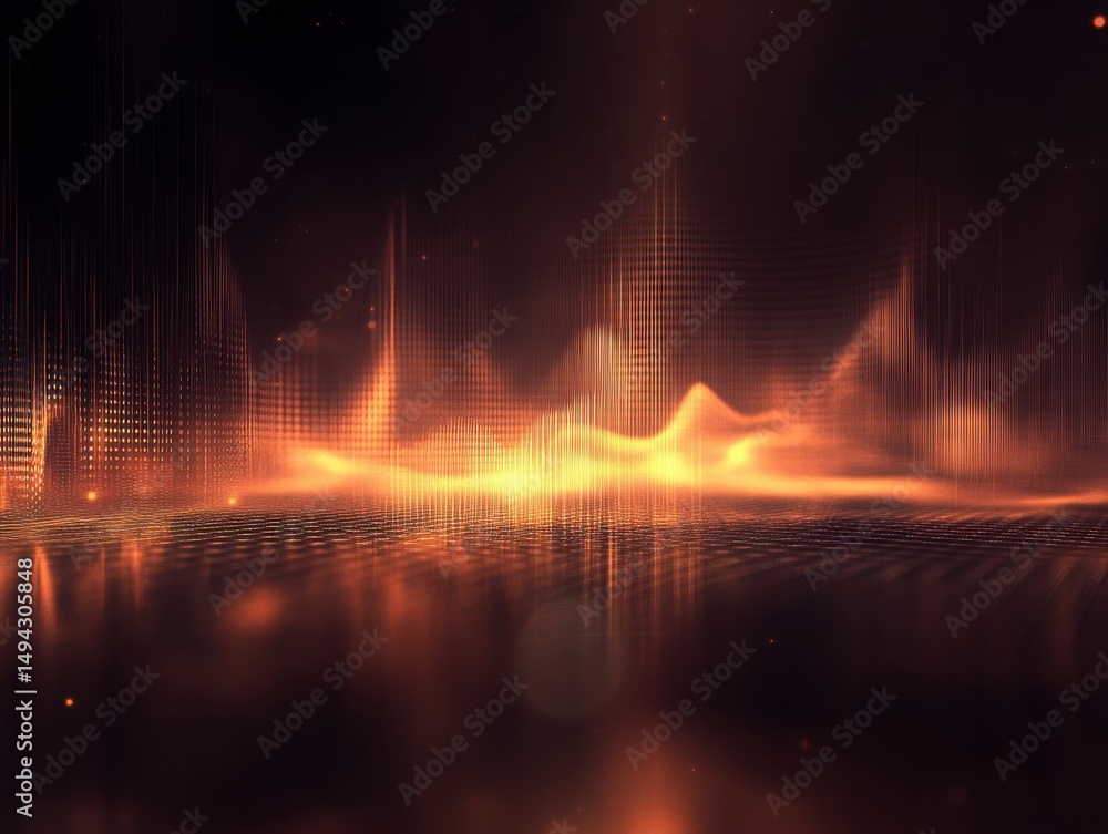 Naklejka premium Glowing orange digital waveform on dark background