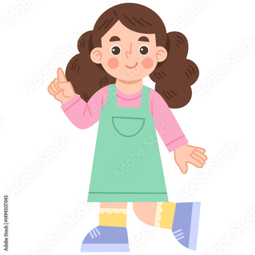 Illustration of a cute girl pointing upward