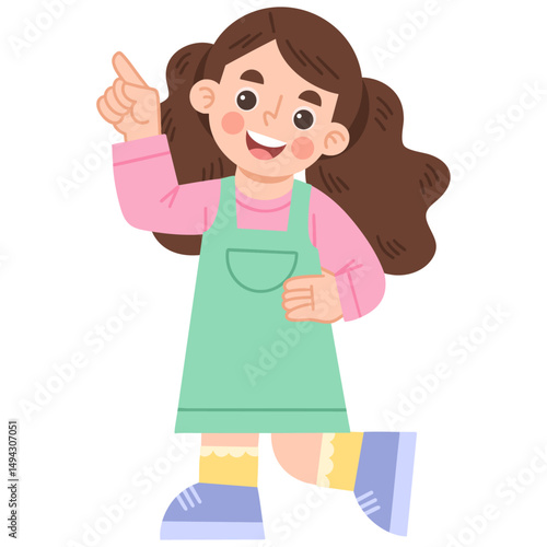 Illustration of a Girl Pointing Upward