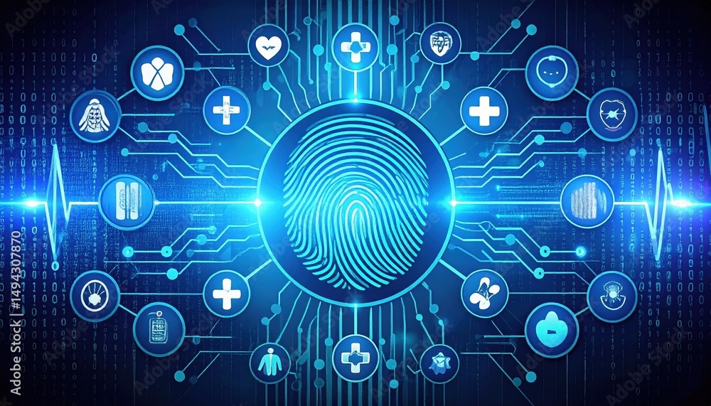 Fototapeta premium Secure Digital Healthcare Network Fingerprint Biometric Authentication System