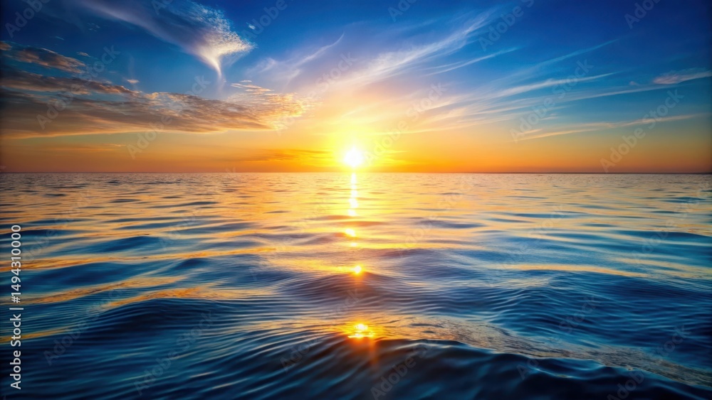 Obraz premium Serene ocean view with bright sun shining over calm water at sunrise