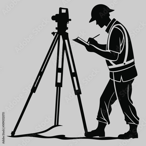 a surveyor using tripod equipment silhouette vector design art and illustration