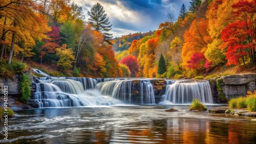 waterfall in river autumn foliage , autumnal colors, scenic view