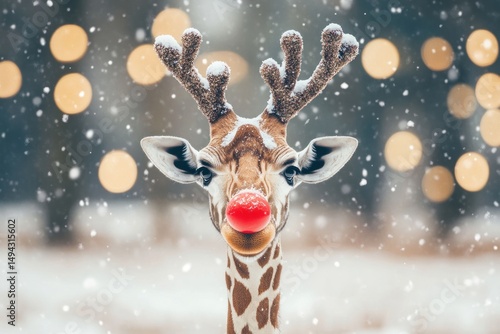 Giraffe Reindeer in Winter Wonderland