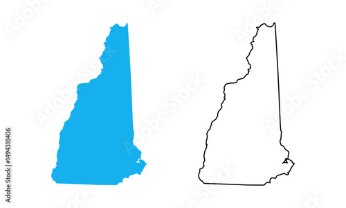 Map of the state of new hampshire, United States. Map with detailed outlines and blue silhouettes