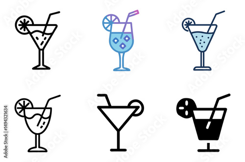 Cocktail Glass Icon Set for Bar Menu and Party Design Concepts