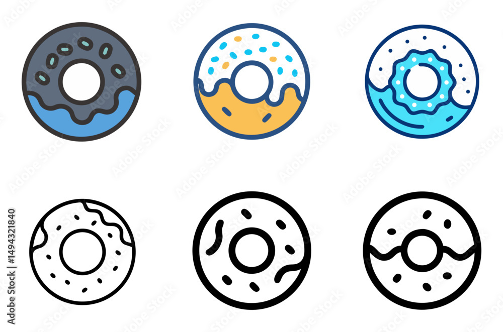 Fototapeta premium Frosted Donut Symbol Vector Set For Cafe, Snack, And Breakfast Themes