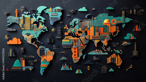 abstract background with blots,world map with colorful splashes