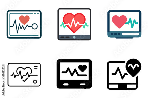 Cardiac Monitor Symbol Vector Set For Vital Signs, Hospital, And Patient Care Themes