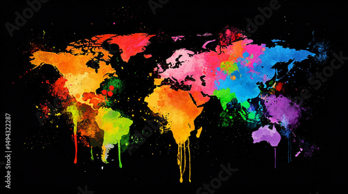 abstract background with blots,world map with colorful splashes