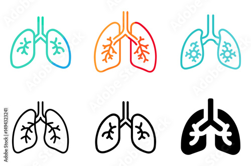 Human Lung Symbol Vector Set For Medical, Anatomy, And Wellness Themes