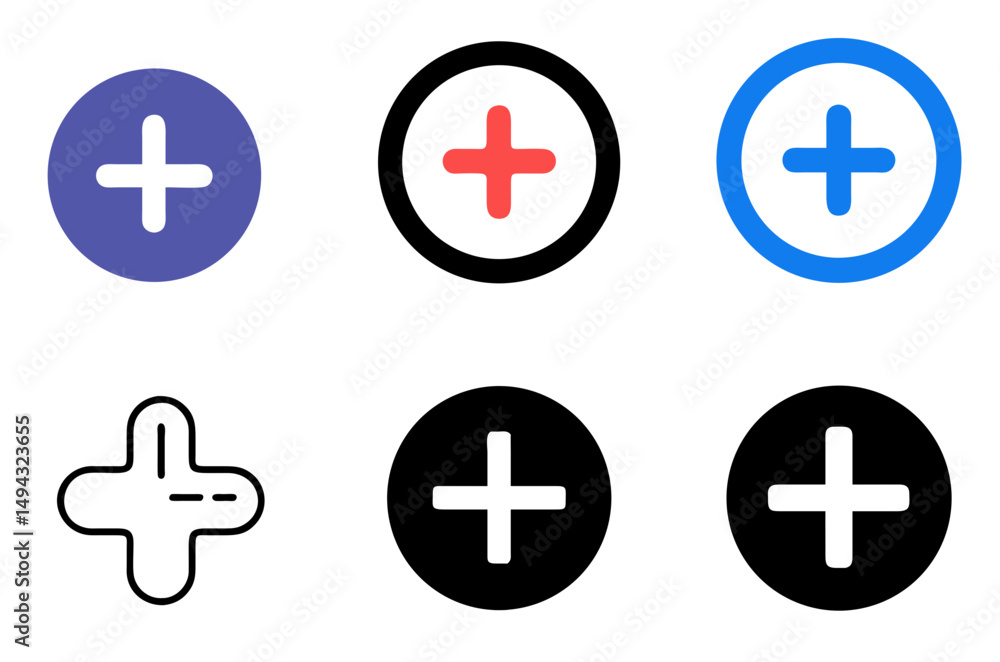 Plus Icon Set For Add, Increase, And Mathematical Design Concepts Plus Icon Set For Add, Increase, And Mathematical Design Concepts