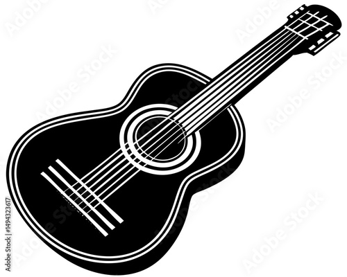 Acoustic Guitar Silhouette , Black and White Vector Illustration