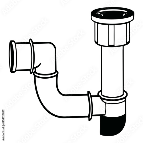 Black and White Vector Illustration of a Sink Drain Pipe or Plumbing Trap