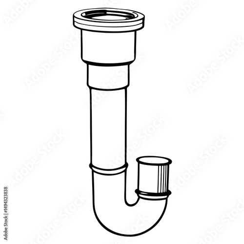 Black and White Vector Illustration of a Sink Drain Pipe or Plumbing Trap