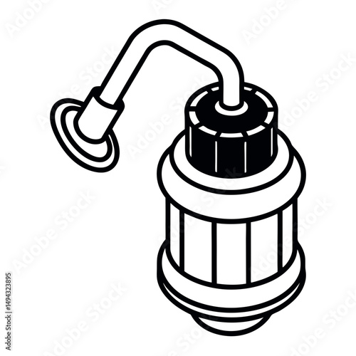 Black and White Vector Illustration of an Industrial Valve or Spray Nozzle Component
