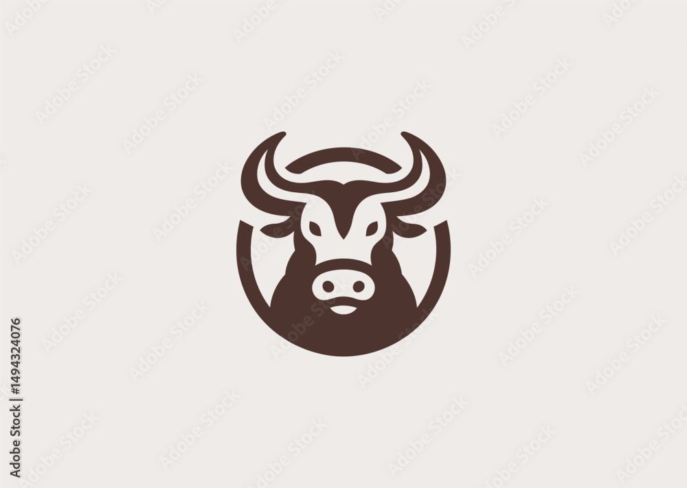 Fototapeta premium Buffalo head logo for strength, farm, or rugged brand identity.