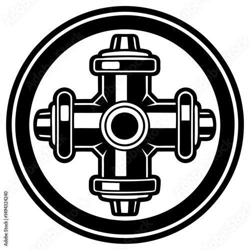 Black and White Isometric Vector Illustration of an Industrial Gate Valve
