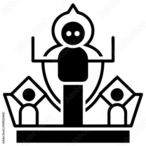 Black Silhouette Vector Illustration of an Orator or Public Speaker Addressing an Audience