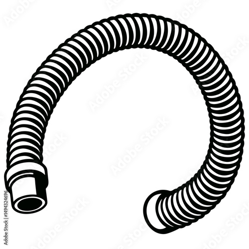 Black and White Vector Illustration of Coiled Flexible Industrial Hoses or Ducts