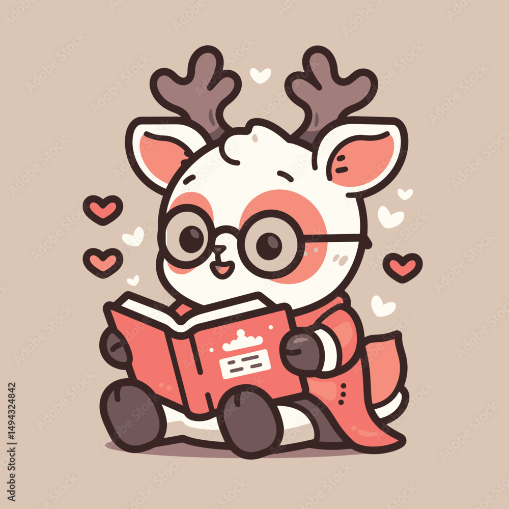 Cute Deer Reading a Red Book Cute Deer Reading a Red Book