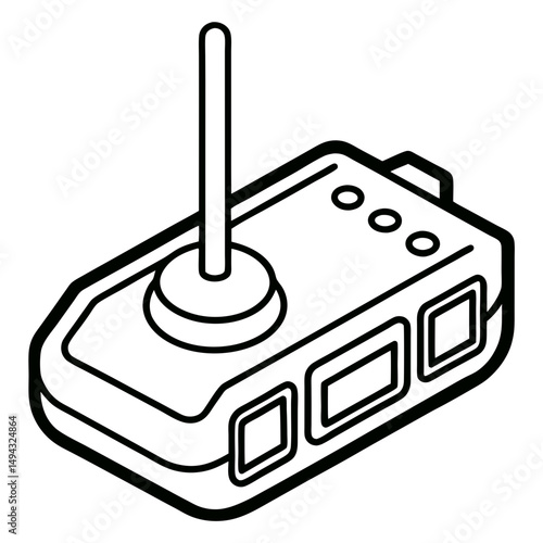 Isometric Vector Illustration of a Remote Controlled Toy Car with Antenna in Black and White