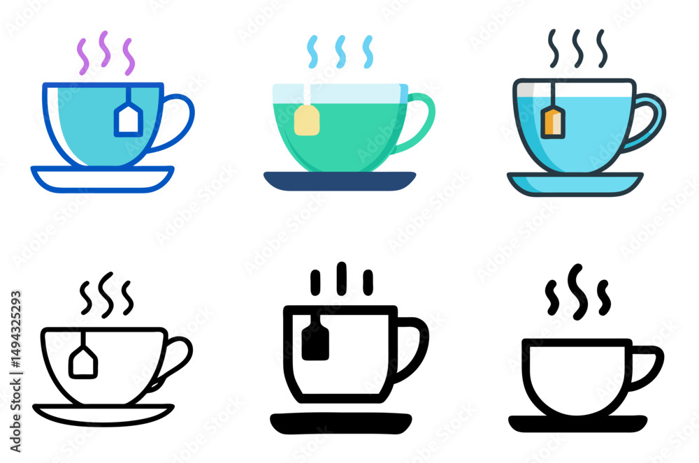 Obraz premium Hot Tea Mug Symbol Vector Set For Coffee Shops, Drinks, And Hospitality Themes