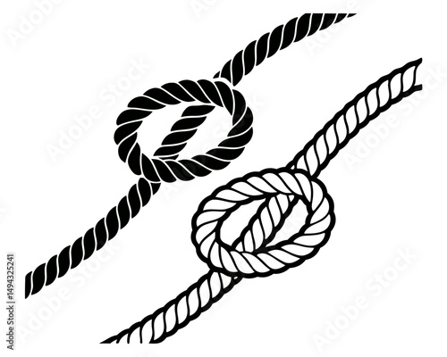 Black and White Vector Illustration of Two Rope Knots for Nautical and Utility Use