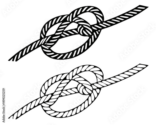 Black and White Vector Illustration of Two Rope Knots for Nautical and Utility Use