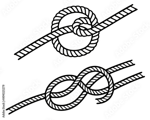 Black and White Vector Illustration of Two Rope Knots for Nautical and Utility Use