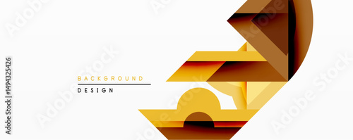 Abstract geometric composition. Overlapping shapes create dynamic visual effect. Warm color palette dominates design, offering modern aesthetic. Minimalist style, clean lines.