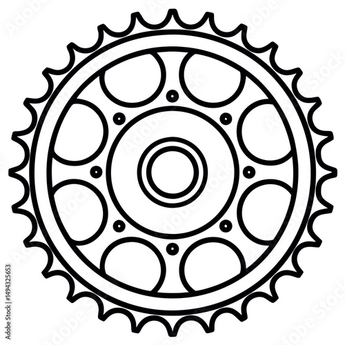 Vector Illustration of Industrial Mechanical Gear or Sprocket Wheel in Black Silhouette