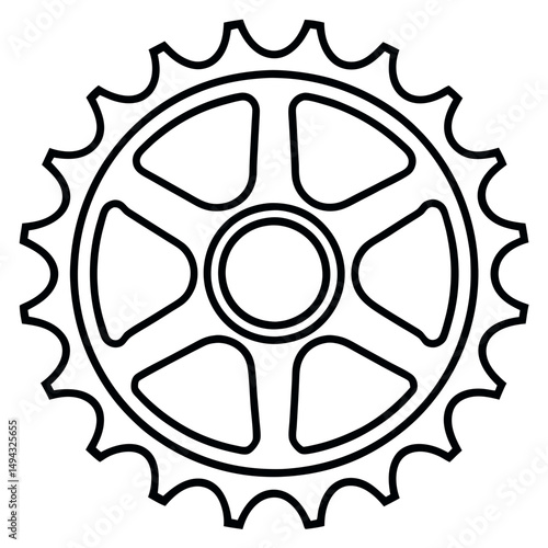 Vector Illustration of Industrial Mechanical Gear or Sprocket Wheel in Black Silhouette