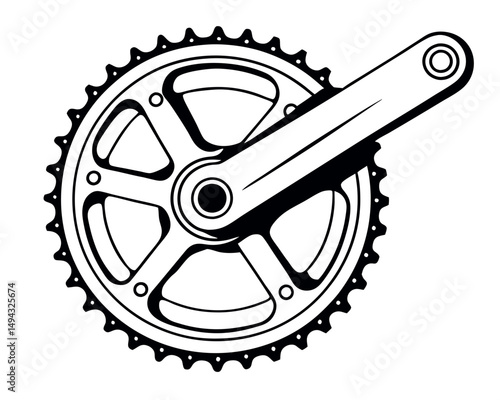 Vector Illustration of Bicycle Crankset and Gear in Black and White Silhouette Style
