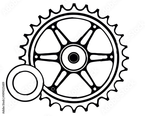 Vector Illustration of Industrial Mechanical Gear or Sprocket Wheel in Black Silhouette