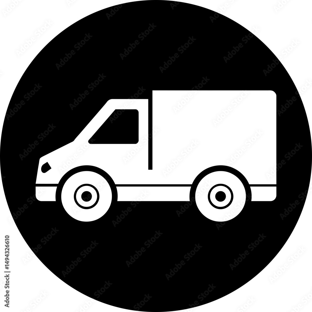 Simple Delivery Van Icon: Circular White/Transparent Truck for Logistics UI Simple Delivery Van Icon: Circular White/Transparent Truck for Logistics UI